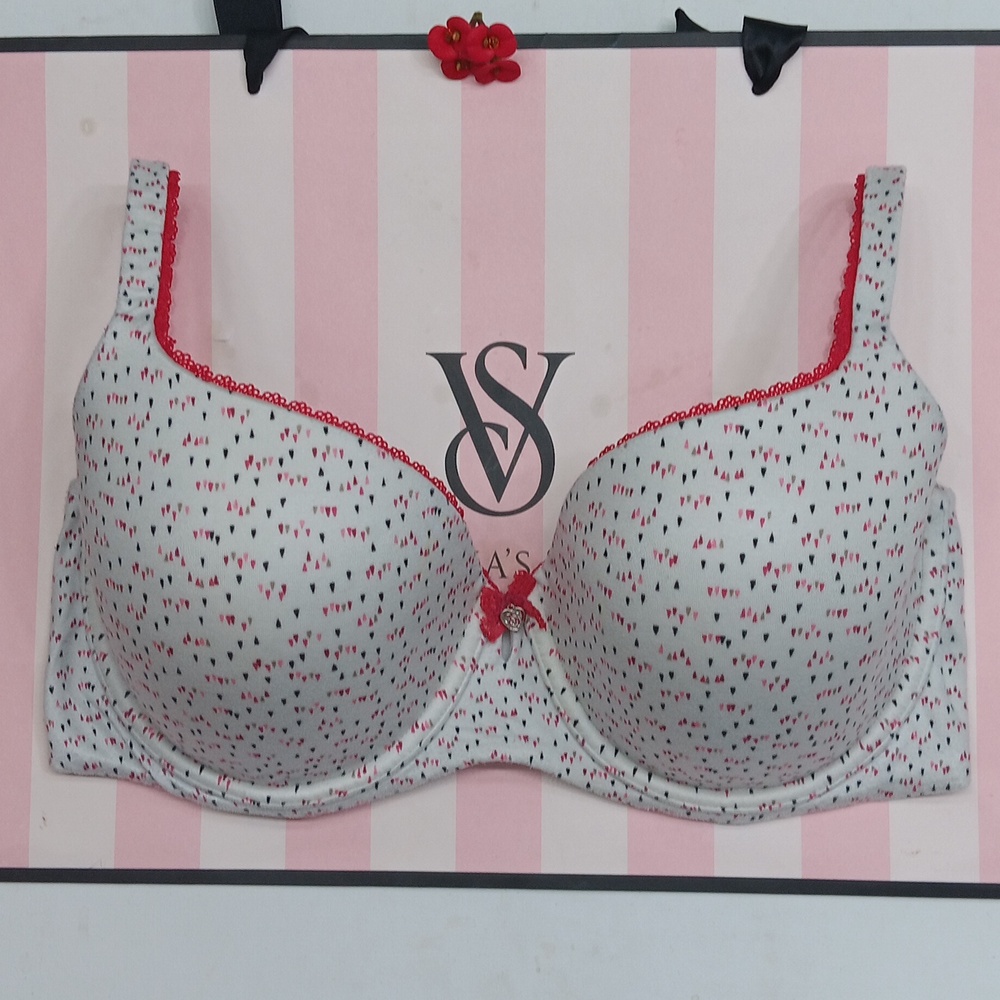 Victoria's Secret White  with Red Dot Print Red Trim Body By Victoria Size34DD